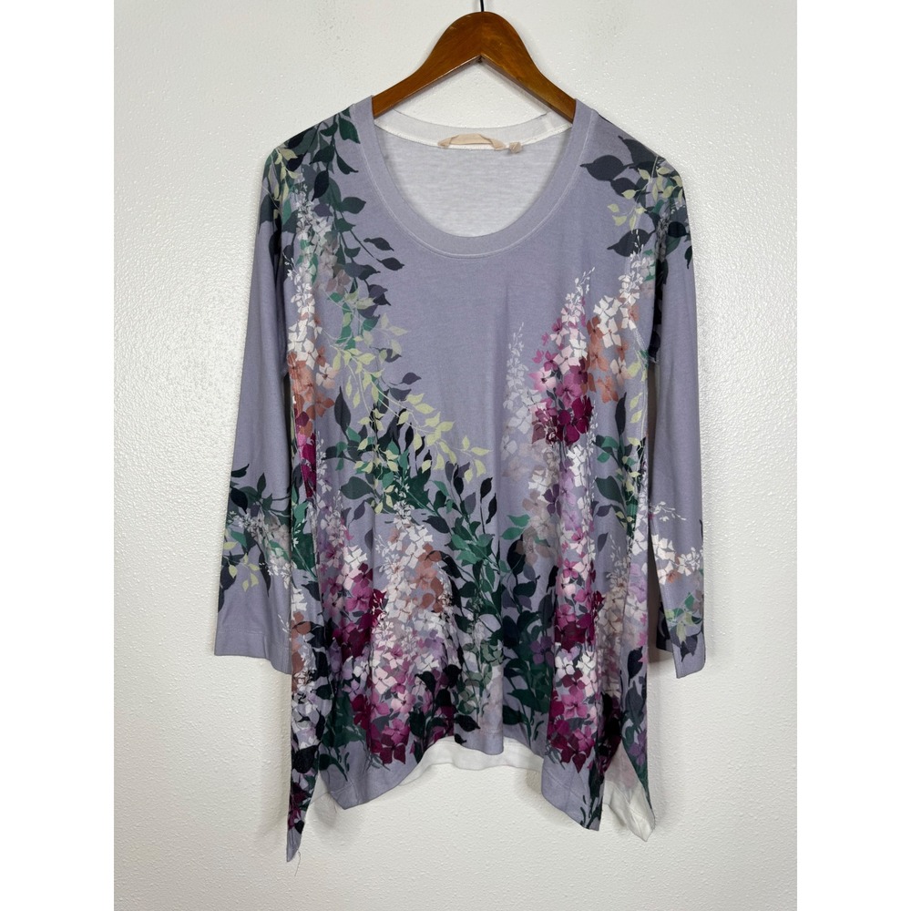 Soft Surroundings Womens Lavender Floral Print Long Sleeve Tunic Top Small 2CC64